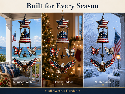 🔥Patriotic Star Spangled American Flag Metal Bell Wind Chime