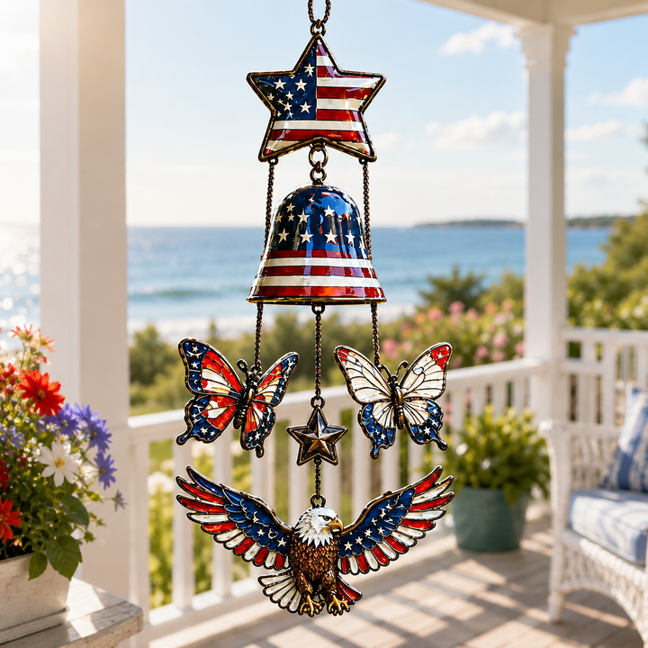 🔥Patriotic Star Spangled American Flag Metal Bell Wind Chime