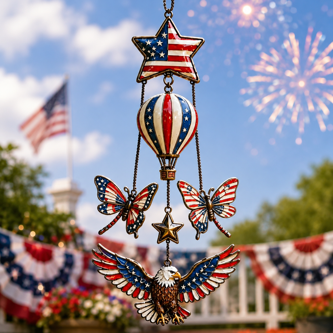 🔥Patriotic Star Spangled American Flag Metal Bell Wind Chime