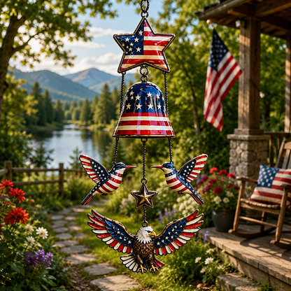 🔥Patriotic Star Spangled American Flag Metal Bell Wind Chime