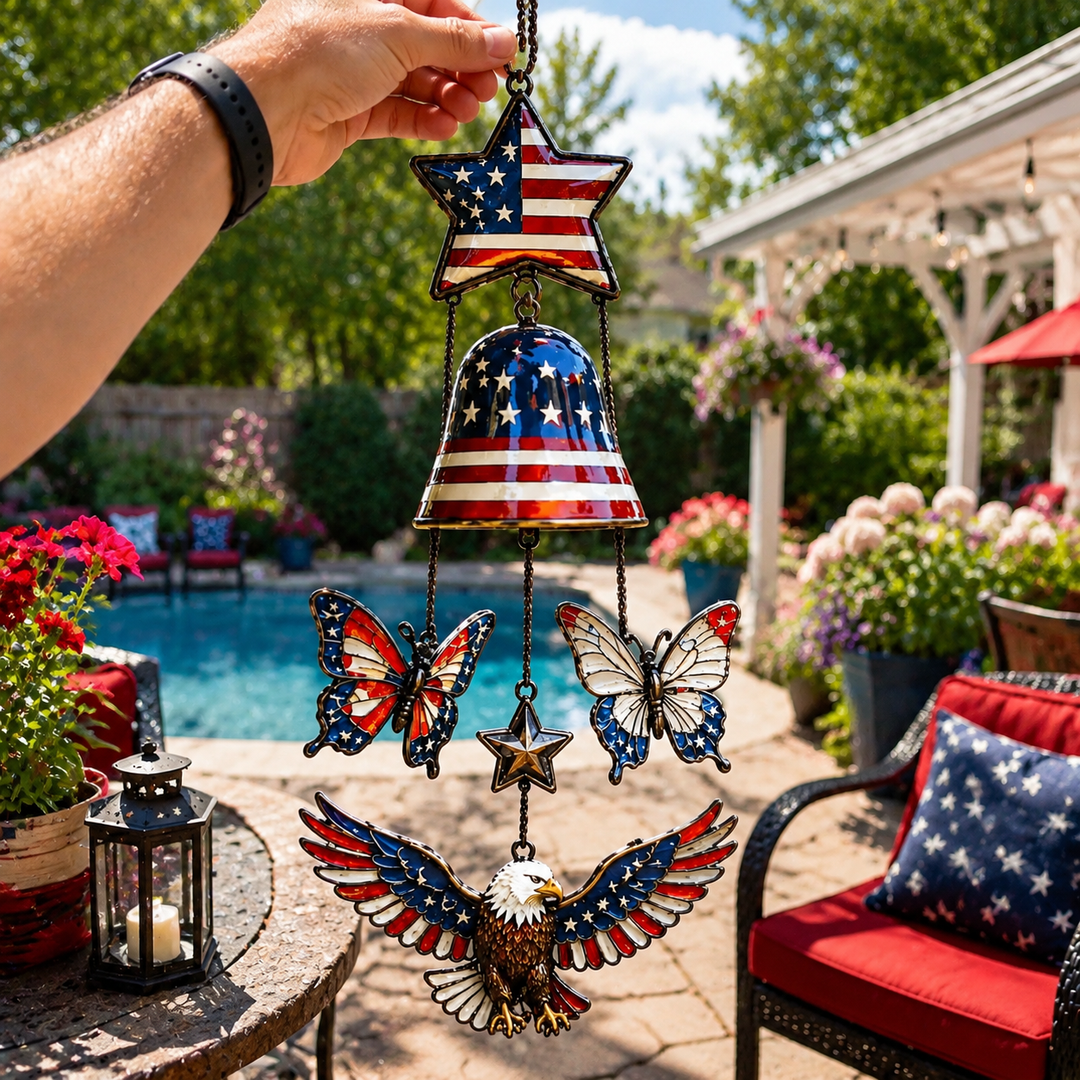 🔥Patriotic Star Spangled American Flag Metal Bell Wind Chime