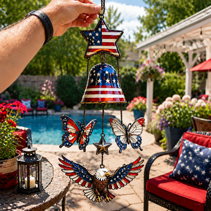 🔥Patriotic Star Spangled American Flag Metal Bell Wind Chime