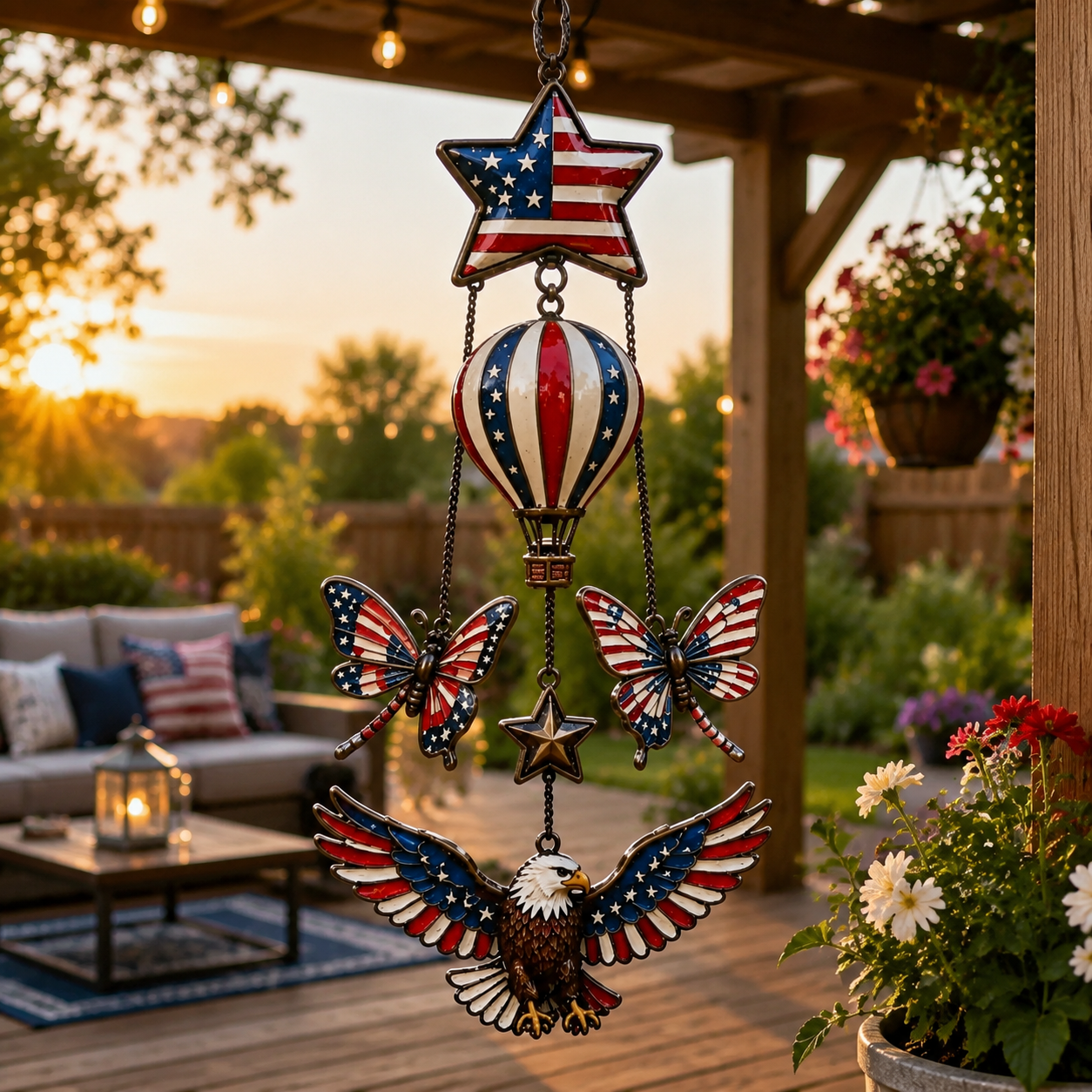 🔥Patriotic Star Spangled American Flag Metal Bell Wind Chime