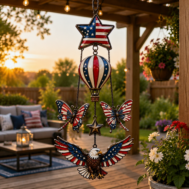 🔥Patriotic Star Spangled American Flag Metal Bell Wind Chime