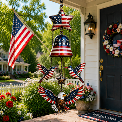 🔥Patriotic Star Spangled American Flag Metal Bell Wind Chime