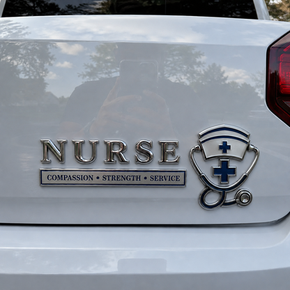 💉 Nurse Compassion Strength Service Metal Car Emblem – Nursing Pride Badge