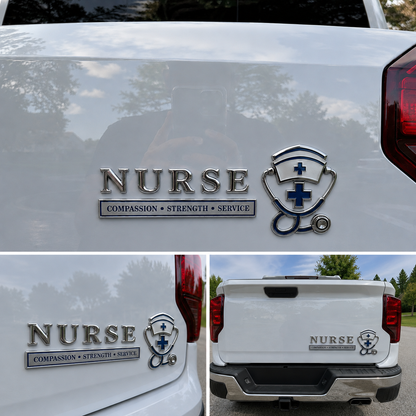 💉 Nurse Compassion Strength Service Metal Car Emblem – Nursing Pride Badge