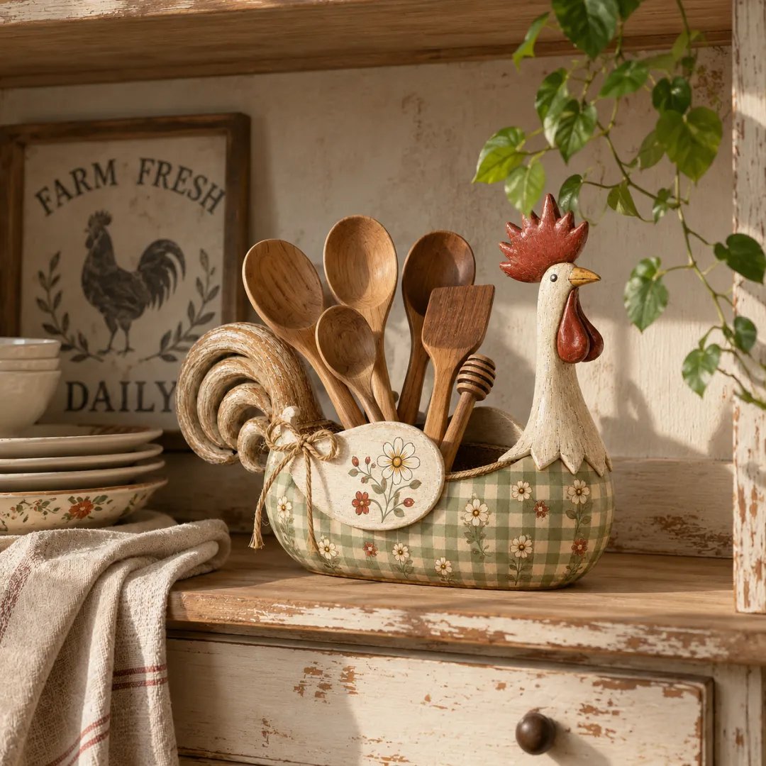 🔥Vintage Farmhouse Rooster Utensil Holder - Sage Farmhouse