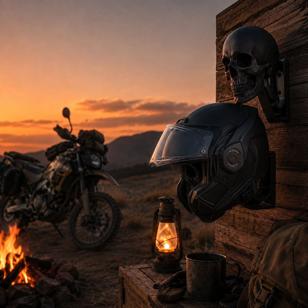 🏍️💀 Wall-Mounted Motorcycle Skull Helmet Rack 🤘🪖