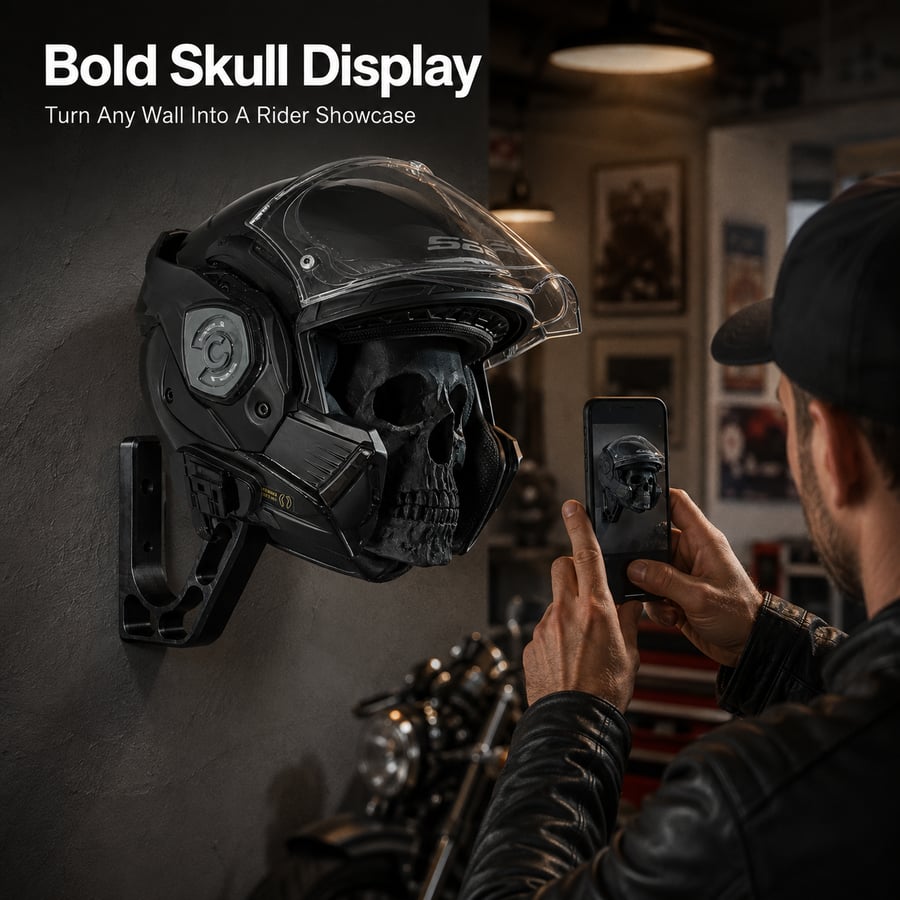 🏍️💀 Wall-Mounted Motorcycle Skull Helmet Rack 🤘🪖