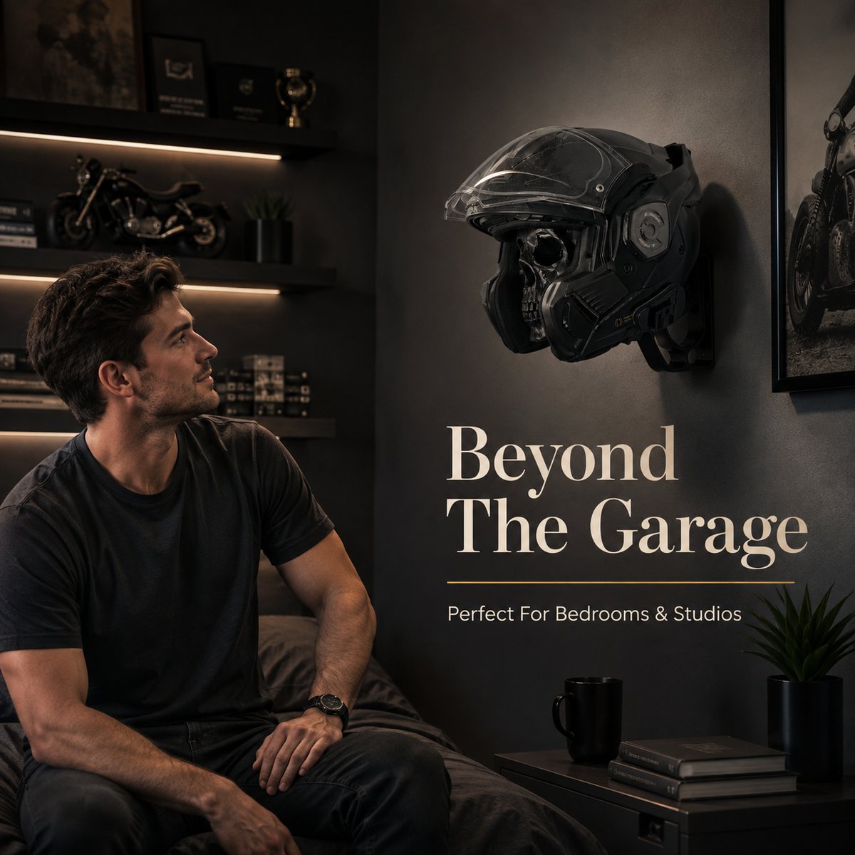 🏍️💀 Wall-Mounted Motorcycle Skull Helmet Rack 🤘🪖