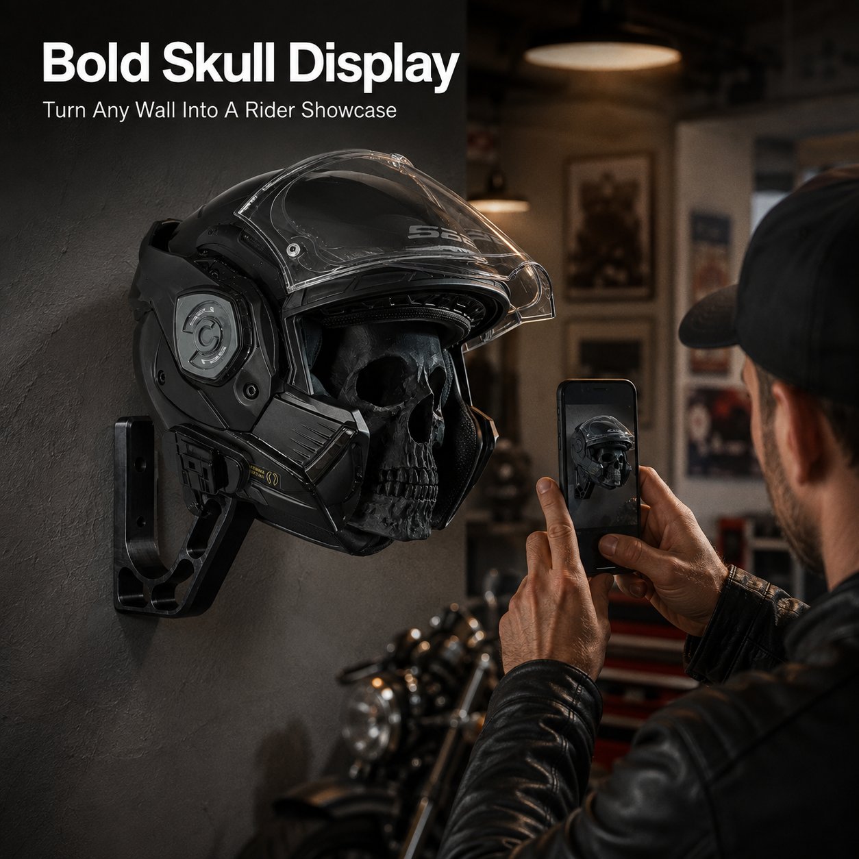 🏍️💀 Wall-Mounted Motorcycle Skull Helmet Rack 🤘🪖