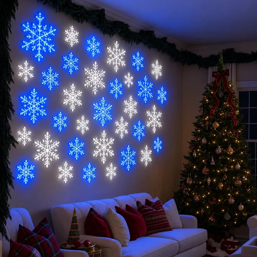 ❄️ 12PCS LED Snowflake Wall Lights – Peel & Stick Winter Wonderland Christmas Decor🎄