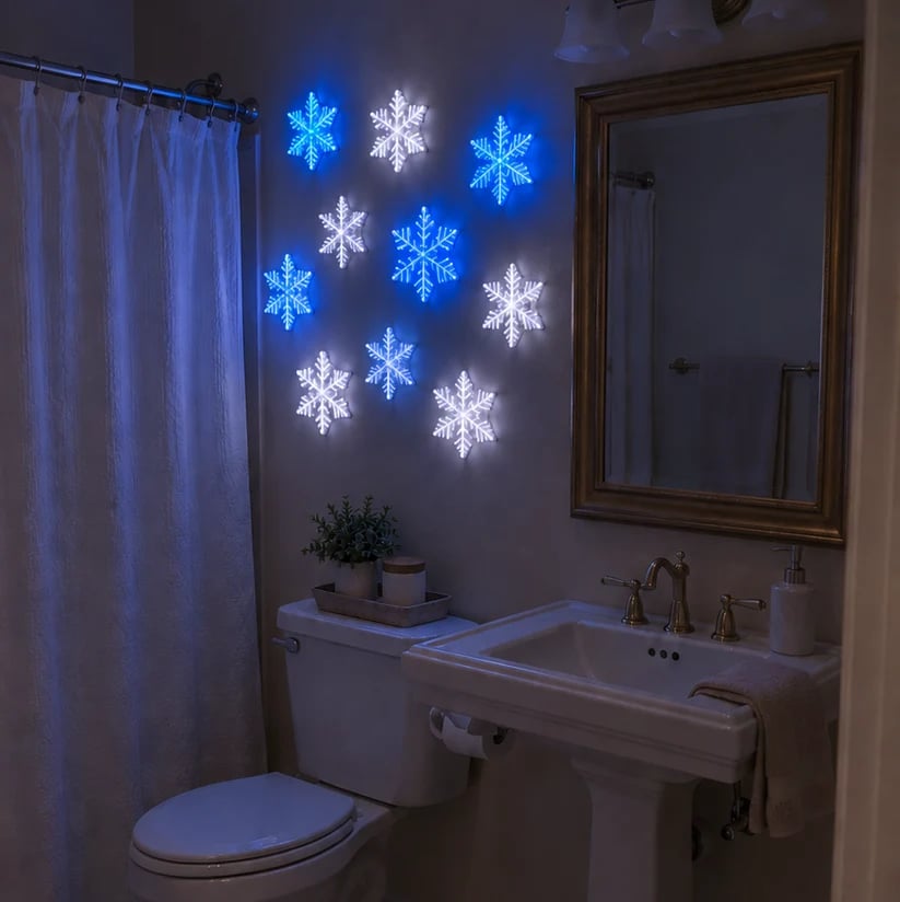 ❄️ 12PCS LED Snowflake Wall Lights – Peel & Stick Winter Wonderland Christmas Decor🎄