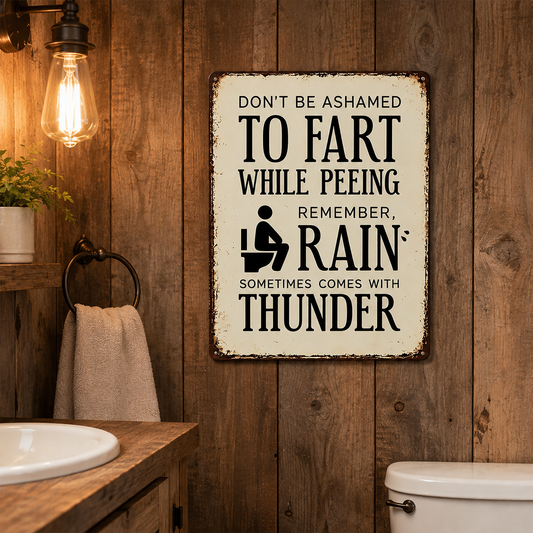Funny Bathroom Sign – “Don’t Be Ashamed to Fart While Peeing” Rustic Wall Decor 😂
