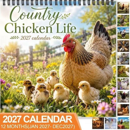 🐔🌻 2027 Country Chicken Life Wall Calendar – 12 Months of Hens, Chicks & Countryside Charm 🐣📅