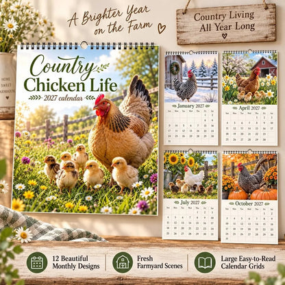 🐔🌻 2027 Country Chicken Life Wall Calendar – 12 Months of Hens, Chicks & Countryside Charm 🐣📅
