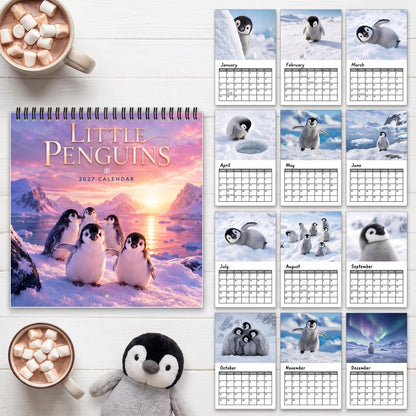 🐧 Penguin Wall Calendar 2027, Cute Monthly Planner With Notes At Home