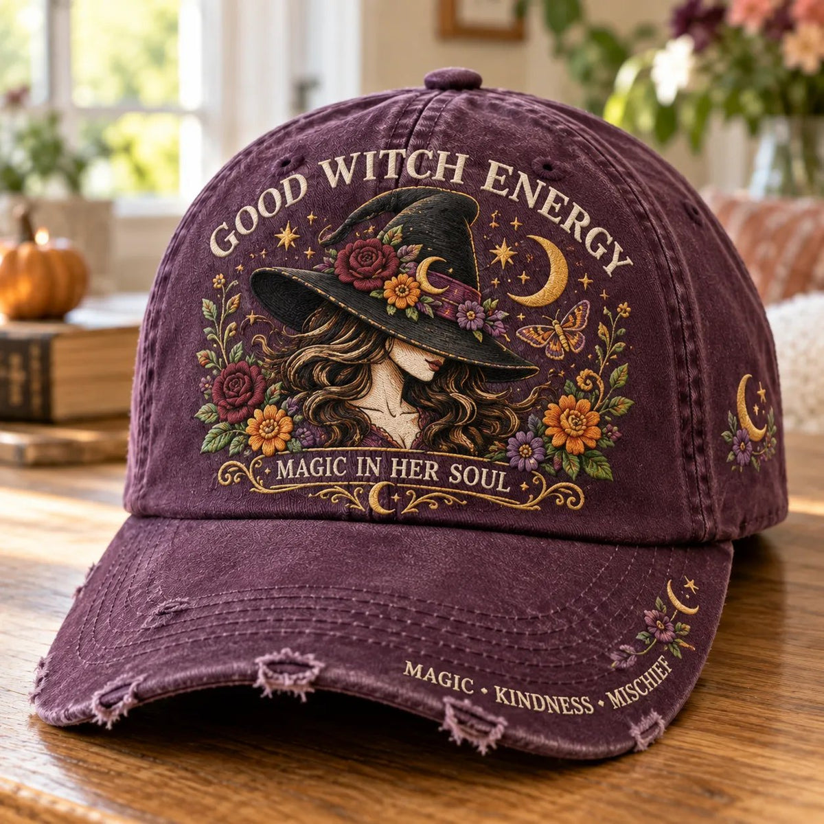 🌙 Good Witch Energy Floral Witch Baseball Cap (🧢100% Cotton)