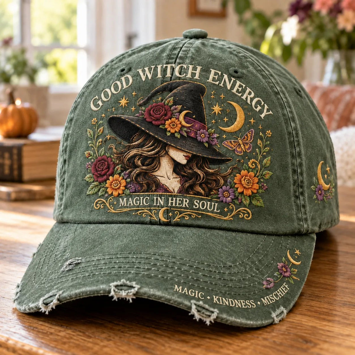 🌙 Good Witch Energy Floral Witch Baseball Cap (🧢100% Cotton)