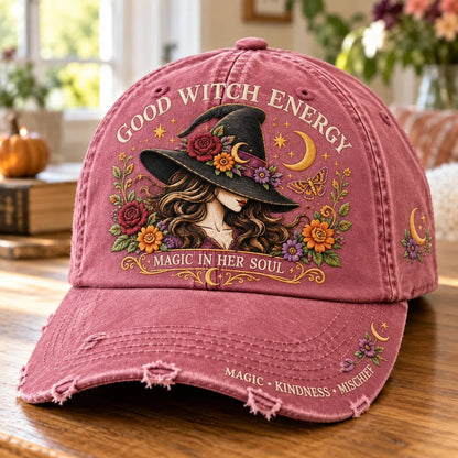 🌙 Good Witch Energy Floral Witch Baseball Cap (🧢100% Cotton)