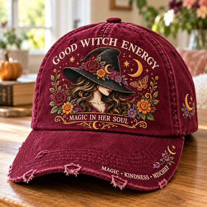 🌙 Good Witch Energy Floral Witch Baseball Cap (🧢100% Cotton)