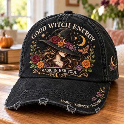 🌙 Good Witch Energy Floral Witch Baseball Cap (🧢100% Cotton)