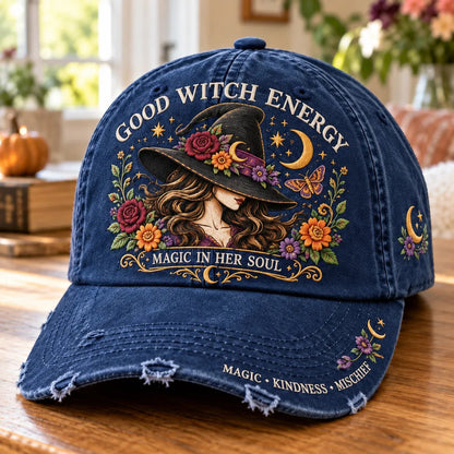 🌙 Good Witch Energy Floral Witch Baseball Cap (🧢100% Cotton)