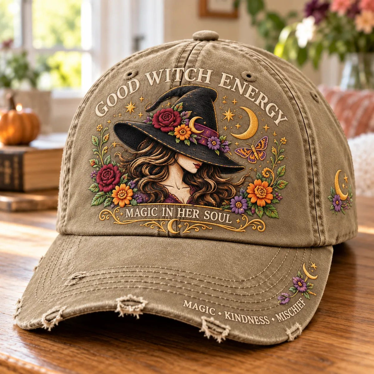 🌙 Good Witch Energy Floral Witch Baseball Cap (🧢100% Cotton)