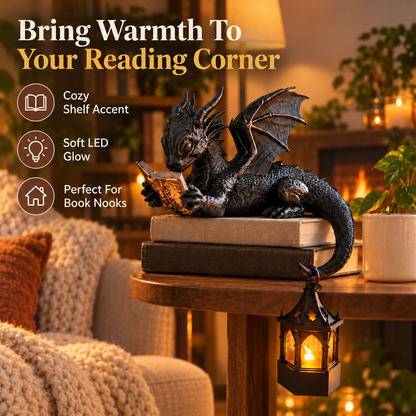 🐉Reading Dragon Shelf Decor with LED Lantern