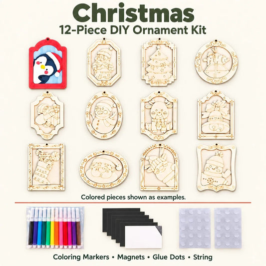 🎨🎄Color Your Own Holiday Ornament Kit — 12 Markers Included