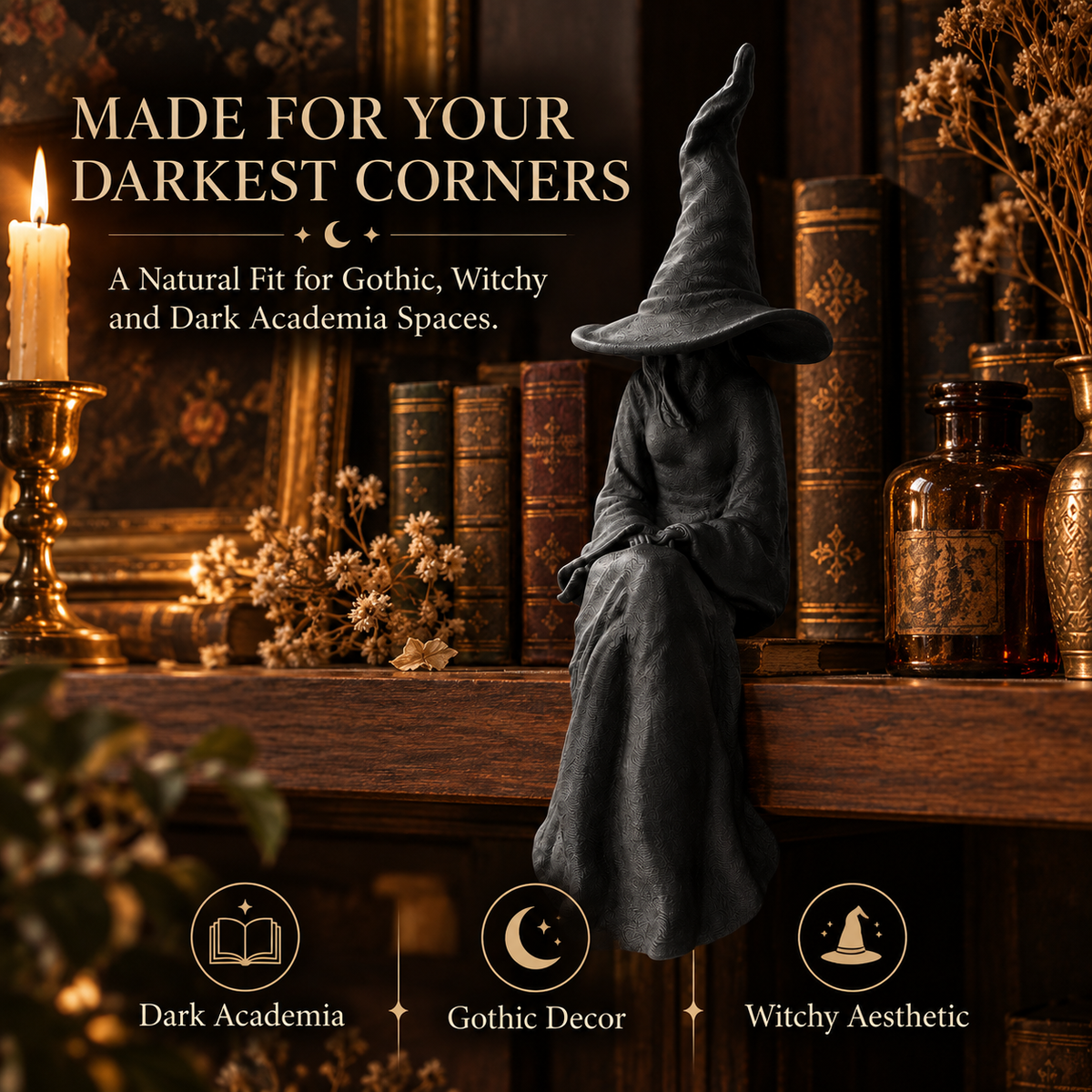 🧙‍♀️🖤Mysterious Perched Bookshelf Figurine