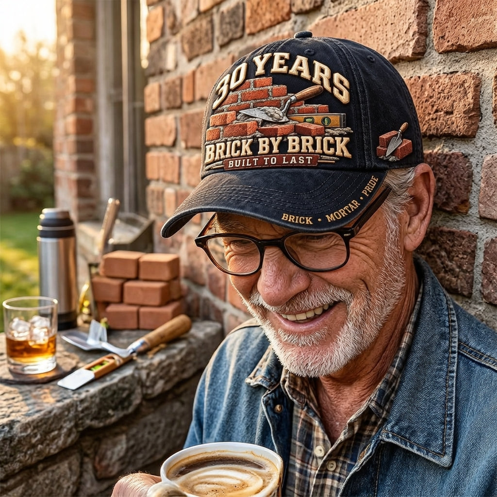 🧱 Personalized Brick By Brick Mason Milestone Baseball Cap – Custom Years