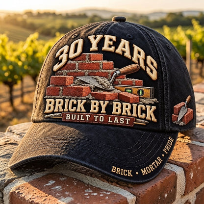 🧱 Personalized Brick By Brick Mason Milestone Baseball Cap – Custom Years