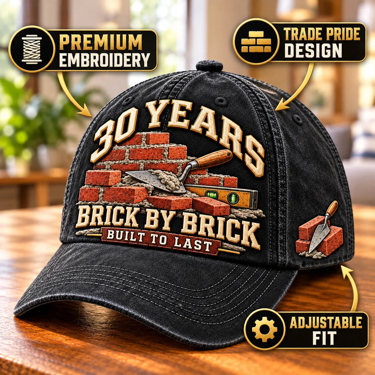 🧱 Personalized Brick By Brick Mason Milestone Baseball Cap – Custom Years