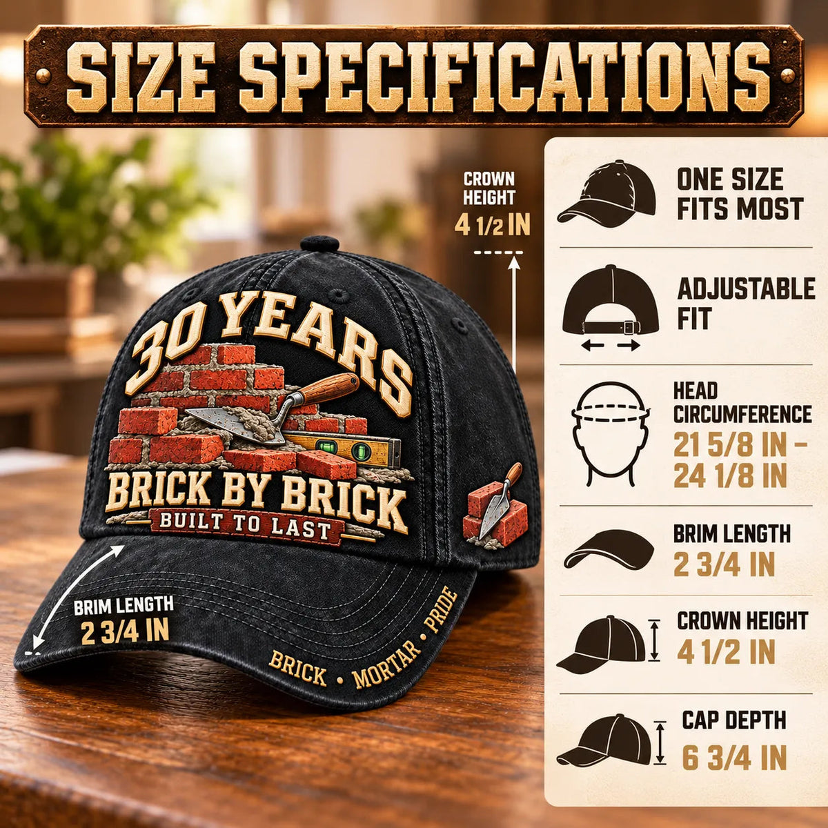 🧱 Personalized Brick By Brick Mason Milestone Baseball Cap – Custom Years