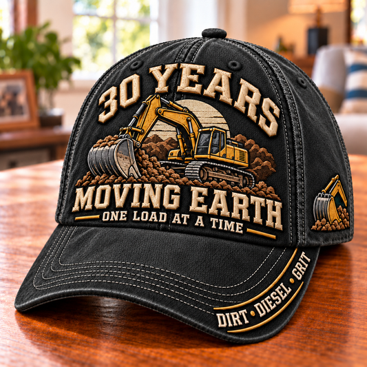 🚜 Personalized Years Moving Earth Heavy Equipment Operator Baseball Cap – Custom Work Anniversary & Retirement Gift