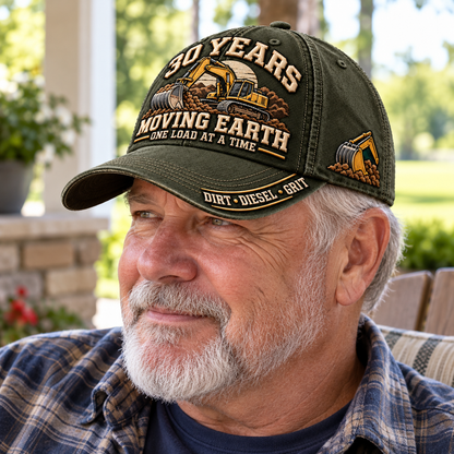 🚜 Personalized Years Moving Earth Heavy Equipment Operator Baseball Cap – Custom Work Anniversary & Retirement Gift