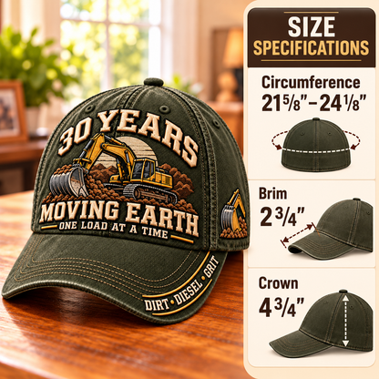 🚜 Personalized Years Moving Earth Heavy Equipment Operator Baseball Cap – Custom Work Anniversary & Retirement Gift