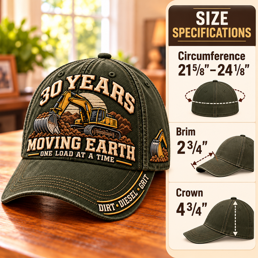 🚜 Personalized Years Moving Earth Heavy Equipment Operator Baseball Cap – Custom Work Anniversary & Retirement Gift