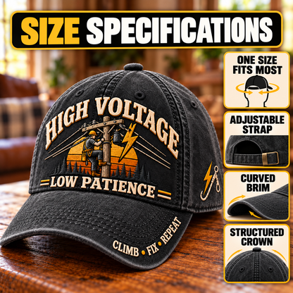 ⚡ High Voltage Low Patience Lineman Work Pride Baseball Cap