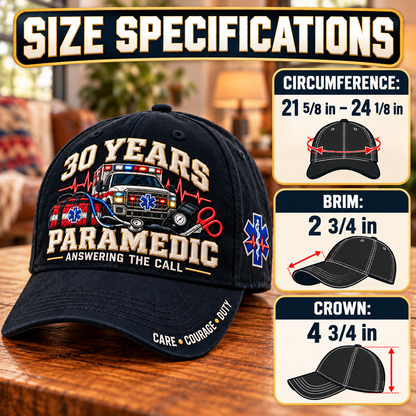 🚑 30 Years Answering The Call Paramedic Milestone Baseball Cap – Customizable Years