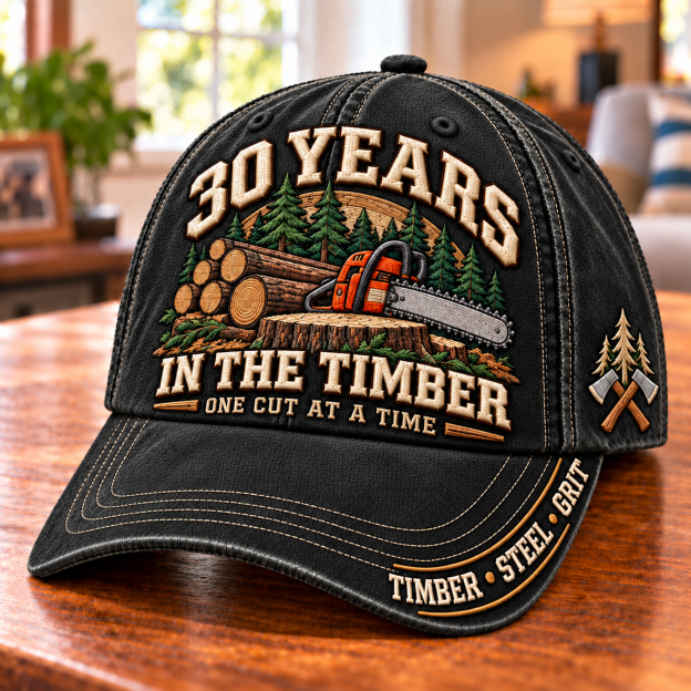 🌲 30 Years One Cut At A Time Logger Milestone Baseball Cap – Customizable Years