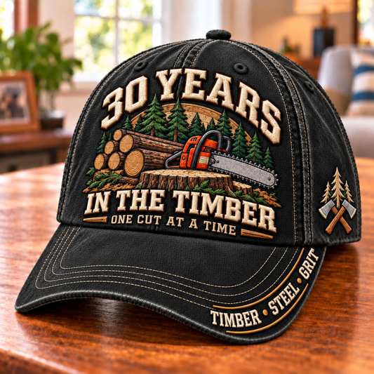 🌲 30 Years One Cut At A Time Logger Milestone Baseball Cap – Customizable Years