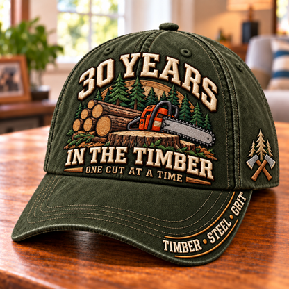🌲 30 Years One Cut At A Time Logger Milestone Baseball Cap – Customizable Years