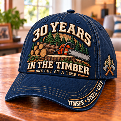 🌲 30 Years One Cut At A Time Logger Milestone Baseball Cap – Customizable Years