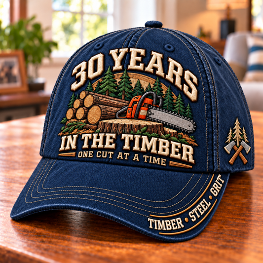🌲 30 Years One Cut At A Time Logger Milestone Baseball Cap – Customizable Years