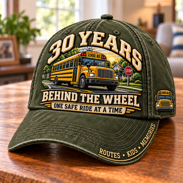 🚌 30 Years Behind The Wheel School Bus Driver Milestone Baseball Cap – Customizable Years