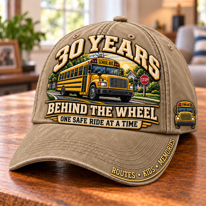 🚌 30 Years Behind The Wheel School Bus Driver Milestone Baseball Cap – Customizable Years
