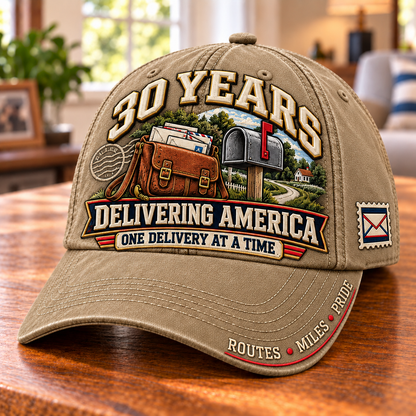 📬 30 Years Delivering America Postal Worker Milestone Baseball Cap – Customizable Years